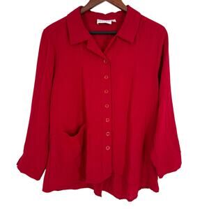 Habitat Sz Small Red Wearable Art Christmas Holiday Blouse Shirt Top Abstract